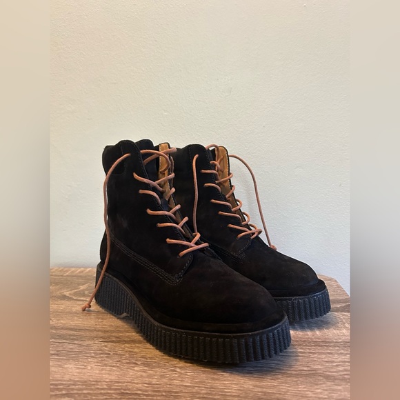 Rag & Bone Sloane Black Suede lace up Boots Size 6.5 Platform Leather Combat - Picture 1 of 9